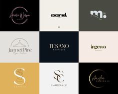 some logos that are all in different colors and sizes, including black, white, gold, and silver