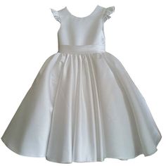 Flower Girl Dress Elegant Princess Dress With Ruffles For First Communion, Elegant White Pageant Dress With Ruffles, White Elegant Pageant Dress With Ruffles, Elegant Ruffled Baptism Dress For Party, White Ruffled Pageant Dress For First Communion, Elegant Princess Dress For First Communion, Elegant Ruffled Pageant Dress For First Communion, White Pageant Dress With Ruffles, Elegant Cream Dress With Flutter Sleeves