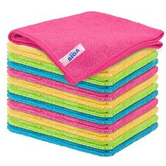 a stack of multicolored microfil towels