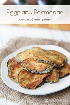 eggplant parmesan low - carb keto primai on a white plate