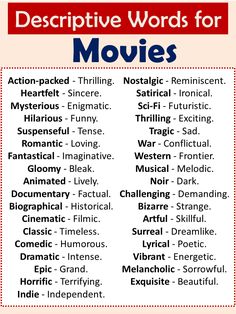 a list of descriptive words for movies that are easy to read and fun to use