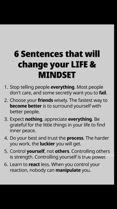 a poster with the words 6 sentences that will change your life & mindset