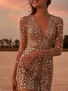 Long Sleeve Homecoming Dress, Long Sleeve Sequin Dress, Pencil Skirt Dress, Queen Dress, Long Sleeve Sequin, City Dress, Mini Robes, Mini Dresses For Women, Fashion Elegant