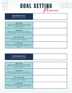 the goal setting planner is shown in blue and red