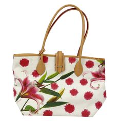 Explore your preppy side with this Dooney and Bourke Cindy Canvas Lilly Bag. Crafted from canvas and leather, this limited edition tote is a must-have in pink, white, and green color scheme. * Brand: Dooney and Bourke * Color: Pink, White, Green * Size: H 11" x W 7" x L 13.5"; Strap drop length: 8.75" * Style: Bright, Preppy, Canvas Tote, Limited Edition * For: Womens * Material: Canvas, Leather Features: * Bright, Preppy, Canvas Tote, Limited Edition Size: Womens H 11" x W 7" x L 13.5"; Strap drop length: 8.75". Condition: Pre-Owned Like New Coated Canvas Bag With Removable Pouch For Errands, Pink Bags With Leather Trim For Daily Use, Coated Canvas Satchel Bag For Errands, Designer Travel Canvas Bag With Canvas Lining, Casual Coated Canvas Satchel For Shopping, Designer Canvas Bag For Errands, Designer Coated Canvas Bag For Everyday Use, Casual Coated Canvas Bag For Errands, Designer Canvas Bags With Canvas Lining