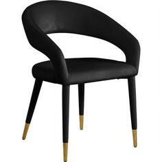 a black chair with gold legs on a white background