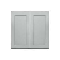 a white wall mounted cabinet with two doors