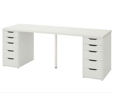 a white desk with five drawers on it