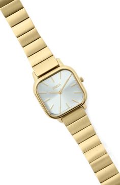 Find BREDA Esther Bracelet Watch on Editorialist. Sleek modern styling and slender indexes make this classic square-case watch a wear-with-everything favorite. 26mm case; 14mm band width Adjustable bracelet; links can be removed at your local Nordstrom. Deployant clasp closure Quartz movement Mineral crystal face Stainless steel or stainless steel with 18k-gold plate Imported Minerals Crystals, Gold Gold, Adjustable Bracelet, Quartz Movement, Gold Watch, Bracelet Watch, Mist, Jewelry Box, 18k Gold