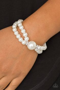 Romantic Redux - White - Bling With Crystal Affordable Silver Pearl Bracelets, Cheap Elegant Pearl Bracelet For Gift, Cheap White Beaded Bracelets With Round Beads, Cheap White Stretch Beaded Bracelets, Cheap White Stretch Bracelet, White Pearl Drop Bracelets For Party, Formal White Pearl Bracelets, Formal White Pearl Embellished Bracelets, Elegant Beaded Pearl Stretch Bracelet