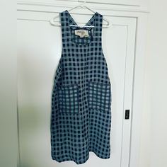 Tourist Or Local Textile. Never Worn Blue Sleeveless Midi Dress With Pockets, Summer Workwear Dress With Slip Pockets, Blue Cotton Dress For Work, Blue Cotton Dresses For Work, Blue Summer Workwear Dresses, Sleeveless Blue Midi Dress With Pockets, Blue Midi Dress With Pockets For Daywear, Blue Summer Dress With Slip Pockets, Blue A-line Dress With Pockets