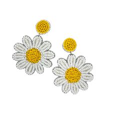 Daisy Days are your answer to sunshiny days even when the skies are gray! Keep these rays of sunshine in your wardrobe and pull them out whenever you need a little brighter day. These Daisy Statement Earrings are handmade and ultra lightweight. Hypoallergenic Post Ultra Lightweight Length 2.75 inches Width 2 inches Bead Detailing Post Back Felt Backing Trendy Beaded Earrings For Spring Beach, Handmade Daisy Jewelry For Summer, Handmade Daisy-shaped Summer Jewelry, Handmade White Beaded Earrings Trendy Style, Handmade White Trendy Beaded Earrings, Handmade Trendy White Beaded Earrings, White Beaded Earrings For Summer Vacation, Daisy-shaped Earrings For Summer, Daisy Shaped Earrings For Summer