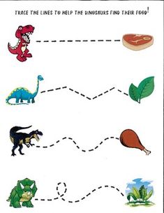 a dinosaur and other animals are shown in this worksheet for kids to learn how to