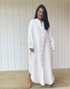 P-2 Long White Double Gauze Shirtdress 56 One Size Fit | Etsy White Oversized Casual Shirt Dress, Casual White Oversized Shirt Dress, Relaxed Fit Cotton Shirt Dress With Buttons, Casual Tunic Shirt Dress For Daywear, Long White Cotton Shirt Dress, Oversized Casual Tunic For Loungewear, White Long Shirt Dress For Daywear, White Long Sleeve Home Dress, White Long Sleeve Dress For Home