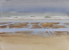 an abstract painting of the ocean and sand