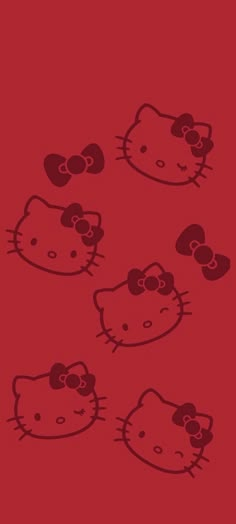 three hello kitty wallpapers on a red background