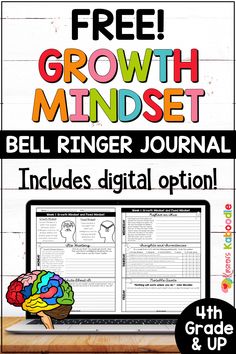 a computer screen with the text, free growth mindset bell ringer journal includes digital options