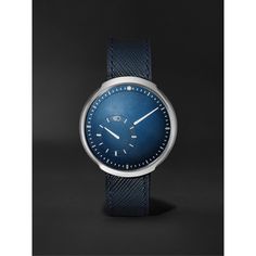 Ressence's lightweight, titanium 'Type 8' watch is hyper-modern and sleek, which sitting within the brand's offering, is really saying something. Its cobalt-blue dial features the patented Ressence Orbital Convex System (ROCS), with convex sub-dials that display the hours and minutes in a continuous revolution, while Super-LumiNova® markers make it easy to tell the time at a quick glance. The navy leather strap will complement both dark and light-colour outfits. We offer a two-year warranty for… Modern Blue Automatic Watch Accessories, Modern Business Watches With Diamond Hour Markers, Modern Blue Watch Accessories For Formal Occasions, Modern Blue Formal Watch Accessories, Modern Blue Chronograph Watch Accessories, Modern Blue Watches With Analog Display, Modern Blue Leather Watch Accessories, Modern Blue Watch With Subdials, Modern Watches With Diamond Hour Markers