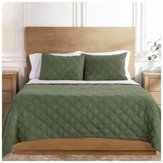 Size: Full/Queen Quilt Dimensions: 90" x 92" Sham Dimensions: 20" x 26" Color: Olive Green Shell Content: 100% Polyester Fill Content: 100% Polyester Quantity: 1 Quilt & 2 Shams Care: Machine Wash Cold, Gentle Cycle Only Non-Chlorine Bleach When Needed Tumble Dry, Low Heat Low Iron If Needed Unwind in comfort and style with this Stonewash Quilt Set! Made with polyester fibers, this three-piece set is lightweight and has a soft exterior. Its classic quilt pattern will add casual elegance to any r Quilt Dimensions, Textured Pillows, Classic Quilts, Pillow Texture, King Quilt, Quilt Set, Queen Quilt, Low Iron, Quilt Sets