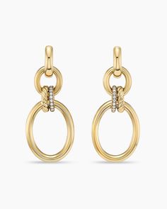 18-karat yellow gold • Pavé-set Diamonds, 0.17 total carat weight • Earring drop length, 50mm David Yurman Earrings, Downtown Nyc, Yellow Gold Drop Earrings, Earring Drop, Turquoise Drop Earrings, Chain Strap Bag, David Yurman Jewelry, Diamond Chain, Pearl Set