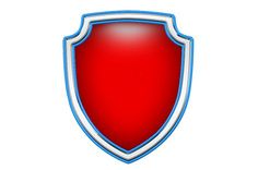 a red and white shield with blue trim