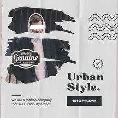 an advertisement for the urban style clothing company is displayed on a pink background with black and white graphics