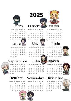 a calendar with anime characters in different colors and numbers on the front, one is for each