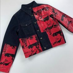 Calvin Klein 205w39nyc X Andy Warhol Foundation Screen Printed Red Denim Jacket Luxury Designer Raf Simons Size L - Fits Like A True To Size Men's S Brand New With Tags Retail 800$ Length: 24.2 Inch Shoulders: 17 Inches 44 Cm Pit To Pit: 19.5 Inches 50 Cm Designer Denim Jacket For Workwear In Fall, Designer Denim Jacket For Fall Workwear, Fitted Red Denim Jacket With Long Sleeves, Designer Denim Jacket For Fall, Fitted Red Denim Jacket For Fall, Red Denim Jacket, Calvin Klein 205w39nyc, Printed Denim Jacket, Raf Simons