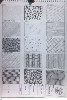 a drawing of different types of rocks and stones on a sheet of paper with pencil