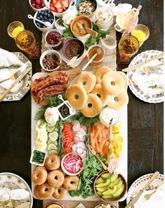 a table filled with food and drinks on top of it