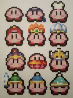 pixel art stickers featuring mario and luigi's faces, all in different colors