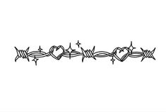 a line drawing of barbed wire with hearts and stars in the center on a white background