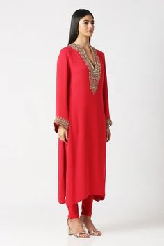 Shop for Labbada Pink Viscose Georgette Marodi Hand Embroidered Yoke Kurta Set for Women Online at Aza Fashions Elegant Georgette Kurta With Gota Work, Straight Kurta With Gota Work For Reception, Wedding Kaftan With Gota Work For Festivals, Wedding Kaftan With Gota Work For Festive Occasions, Festive Wedding Kaftan With Gota Work, Chanderi Kaftan With Gota Work For Wedding, Anarkali Gota Work Kaftan For Wedding, Bollywood Style Wedding Kaftan With Gota Work, Traditional Embellished Georgette Churidar