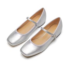 PRICES MAY VARY. Rubber sole Silver Closed Toe Ballet Flats, Slip On Flats, Shoes Soft, Flat Shoes, Ballet Dance, Mary Janes, Shoes Flats, Dance Shoes, Shoe Jewelry