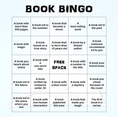 a book bingo game with the words free space