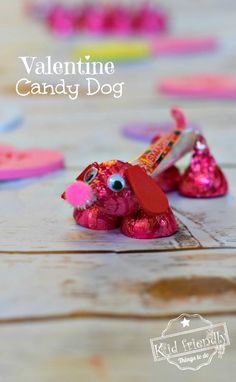 valentine candy dog is sitting on the table