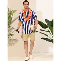 The summer-beach shirt features a color block and a stripe design, it is fashionable. Made of soft and breathable fabric, this shirt gives you a comfortable experience in summer. Pair the stripe beach shirt with casual pants or board shorts for a summer casual look. Available in multiple colors, it is a wardrobe necessity for summer. It is also and a good choice for vacation. Mens Striped Shorts, Block Button, Striped Shirts, Striped Short Sleeve Shirt, Mens Stripes, Beach Shirt, Beach Shirts, Mens Crew Neck, Design Fashion