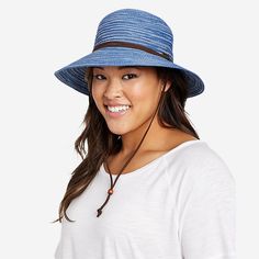 Women's Packable Straw Hat - Wide Brim | Eddie Bauer Short Brim Bucket Hat For Travel And Vacation, Blue Sun Hat For Vacation, Wide Brim Sun Hat For Spring Outdoor Activities, Lightweight Adjustable Brimmed Sun Hat, Adjustable Lightweight Brimmed Sun Hat, Spring Wide Brim Sun Hat For Outdoor Activities, Lightweight Bucket Hat For Vacation Travel, Lightweight Bucket Hat For Travel And Vacation, Uv Protection Bucket Hat For Vacation Travel