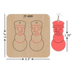 a wooden ornament with two snowmen on it and measurements for each one