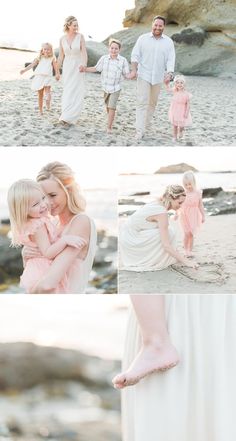 family photos on the beach at sunset