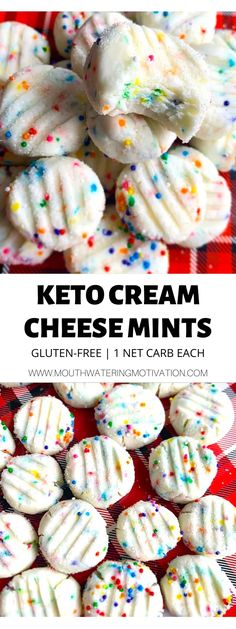 keto cream cheese mints with sprinkles on top and in the middle