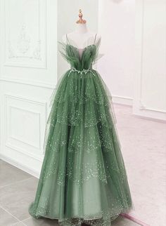 Glam Green Layers Tulle Straps Beaded Long Party Dress Party Dress Green, Tulle Straps, Long Party Dress, Prom Dress Ideas, Long Formal Dress, Prom Dress Inspiration, Pretty Prom Dresses, فستان سهرة, Dream Dresses