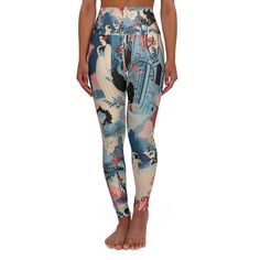 "These skinny fitting high-waisted yoga leggings will take you from workout to store run in comfort and style. They are fully customizable with an all-over print that adds an instant pop to any athleisure wardrobe. Note: Runs small, consider sizing up! 83% Polyester, 17% Spandex Skinny fit Outside seam thread is color-matched to design Interior white seam thread Double layer waistband Please note: Slightly see-through when stretched. Some of the undyed white underneath material may become visibl High Waist Multicolor Leggings For Yoga, Multicolor High Waist Leggings For Yoga, Printed Fitted Athleisure Activewear, Printed Stretch Activewear For Workout, Stretch Printed Activewear For Workout, Printed Fitted Sports Bottoms, Printed Stretch Sporty Activewear, Printed Stretch Activewear For Athleisure, Printed Athleisure Activewear For Gym