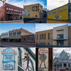 many different buildings and signs on the side of each building