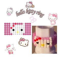 Hello Kitty Pony Bead Patterns, Hello Kitty Beads Ring, Hello Kitty Seed Bead Ring, Hello Kitty Ring Tutorial, Hello Kitty Bead Pattern, Hello Kitty Things To Make, Hello Kitty Bracelet Ideas, Hello Kitty Bead Bracelet, Bead Ring Ideas