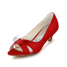 Online Open Toe Dress Shoes Kitten Heel Bridals Wedding Shoes Red Low Heel Satin Slip On Pumps S1020190684 | BuyShoes.Shop Ladies Shoes Low Heel Classy Formal, Party Shoes Women Low Heels, Low Heel Dress Shoes For Women, Red Spring Wedding Shoes For Formal Occasions, Red Closed Toe Wedding Shoes For Summer, Elegant Red Sandals With Round Toe, Red Round Toe Wedding Shoes For Summer, Red Wedding Shoes For Spring Party, Spring Red Wedding Shoes For Party