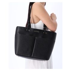 Sturdy double handles with a top zipper closure 10" x 14" x 5" This roomy tote flaunts an open slip compartment two additional front pockets Michael Kors Bedford, Women's Bags By Style, Black Pebbles, Pebbled Leather, Fashion Bags, Zip Pockets, Black Leather, Handles, Michael Kors