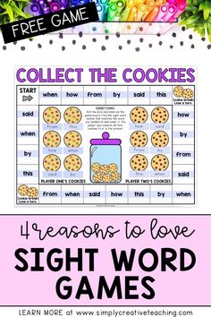 the sight word game for cookie cookies