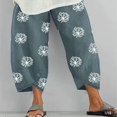 Casual Comfy Pants, Dandelion Print, Loose Fitting, Breathable, High Rise Wide Leg Casual Summer Pants, Long Skirt Fashion, Casual Chinos, Womens Wide Leg Pants, Cotton Linen Pants, Pants Summer, Pants Cotton, High Waist Fashion, Baggy Pants