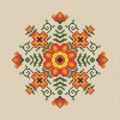 a cross stitch pattern with orange and yellow flowers